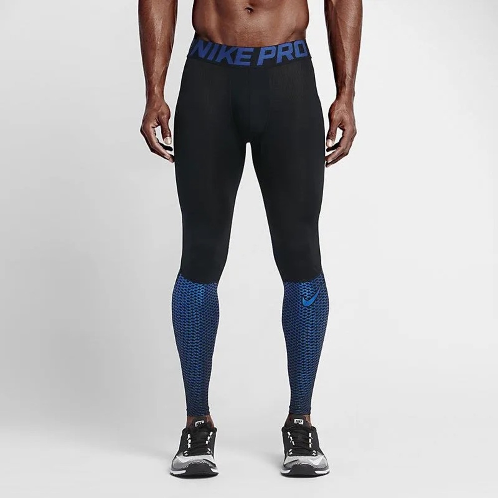 Nike Pro Compression Training Tights Black Foil Blue Size XL